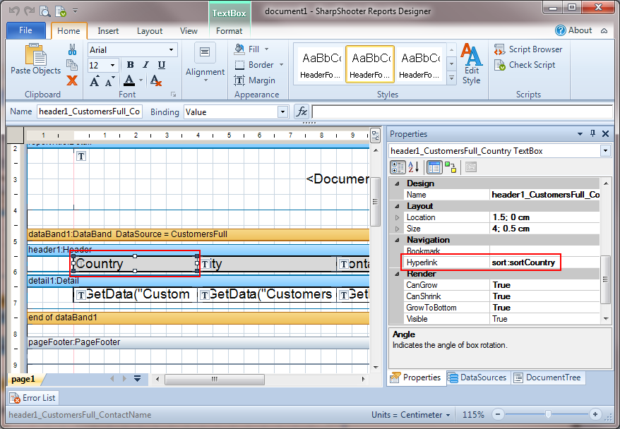 Picture 3. Header property for the “Country” column