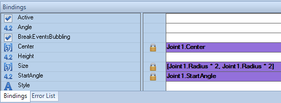 Sample of the scripts generated by the “smart binding” for the pie element